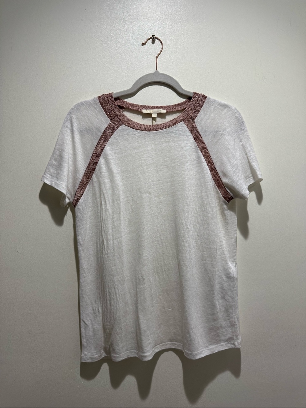 Maje Linen Metallic Trim Short Sleeve Top Size 2